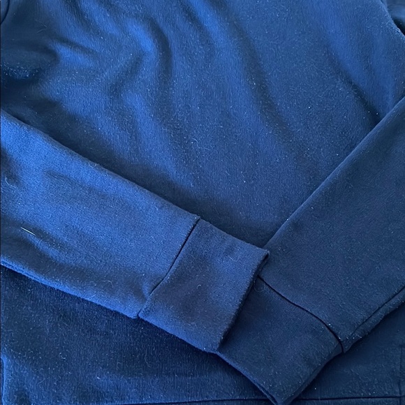 Navy Blue French Terry Long Sleeve Cowl Neck Sweater with Zipper Accent - Picture 3 of 4